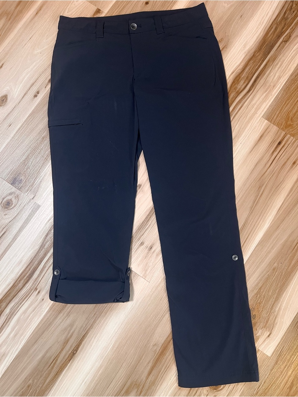 Eddie Bauer Pants Womens 10 Black Stretch Roll Tab Hiking Travel Climbing Logo
